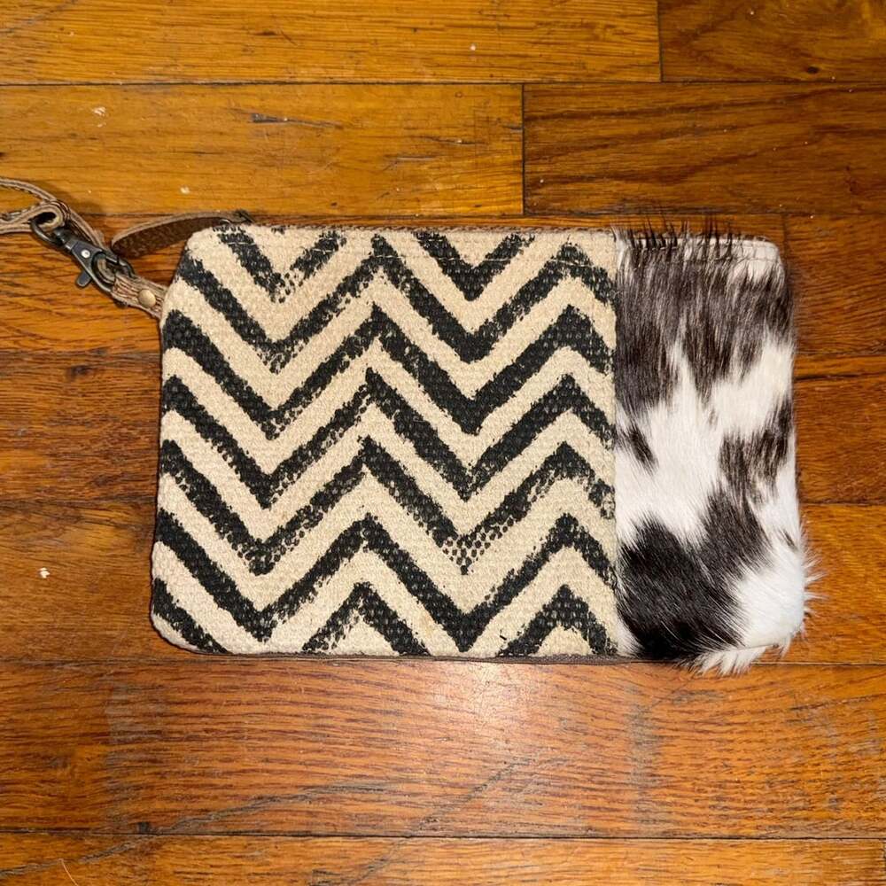 Myra Bag Chevron Pattern Clutch with Cowhide Trim